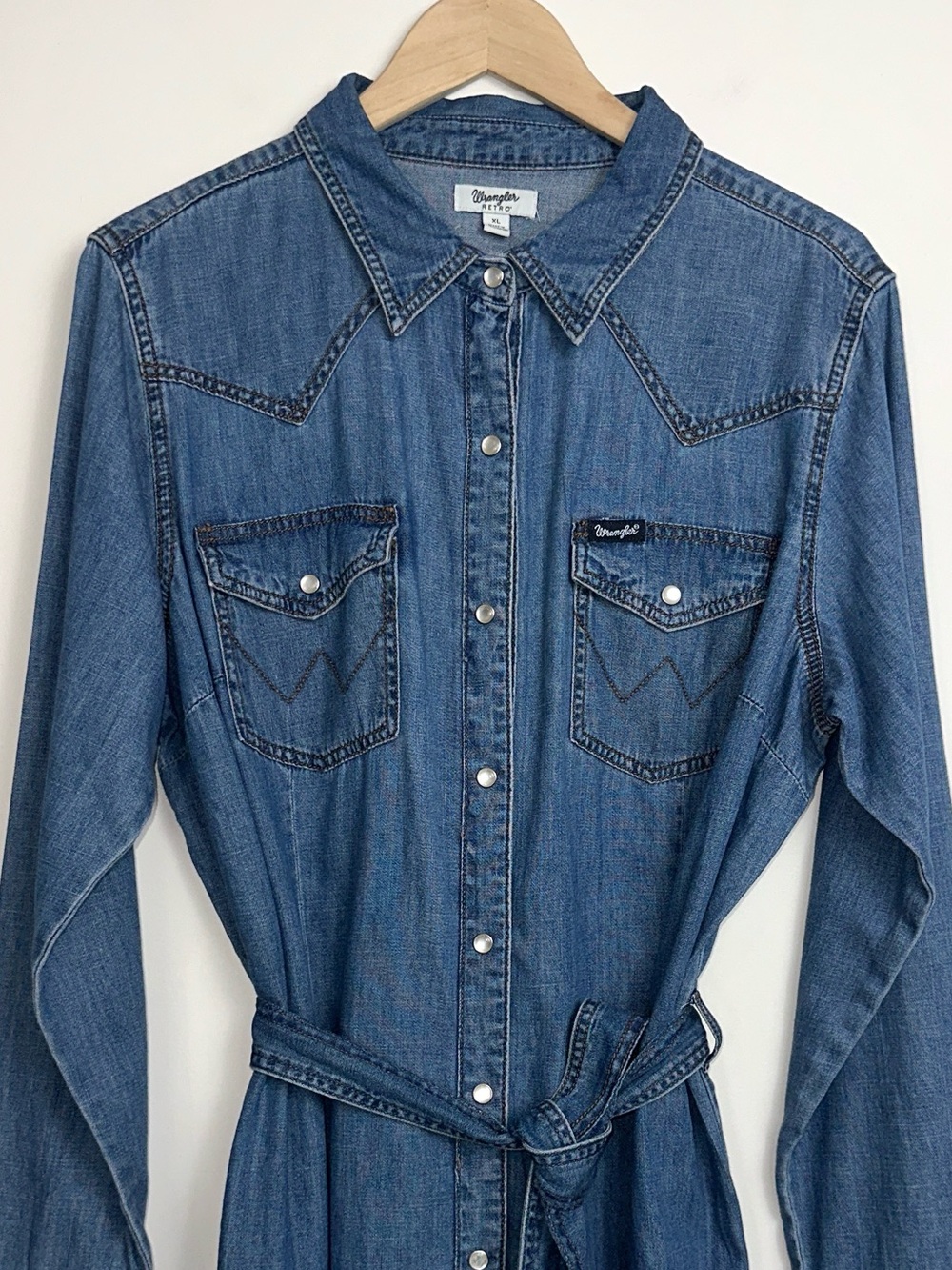 NWT Wrangler Long Sleeve Denim Snap Western Shirt Mini Dress - Picture 7 of 16